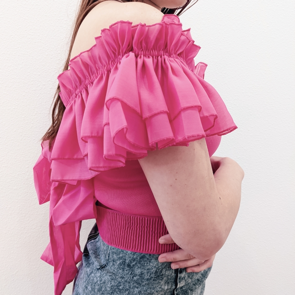 NWT Luxury Spring Chiffon Ruffle Sleeve Blouse S: Small & Medium - Picture 7 of 14